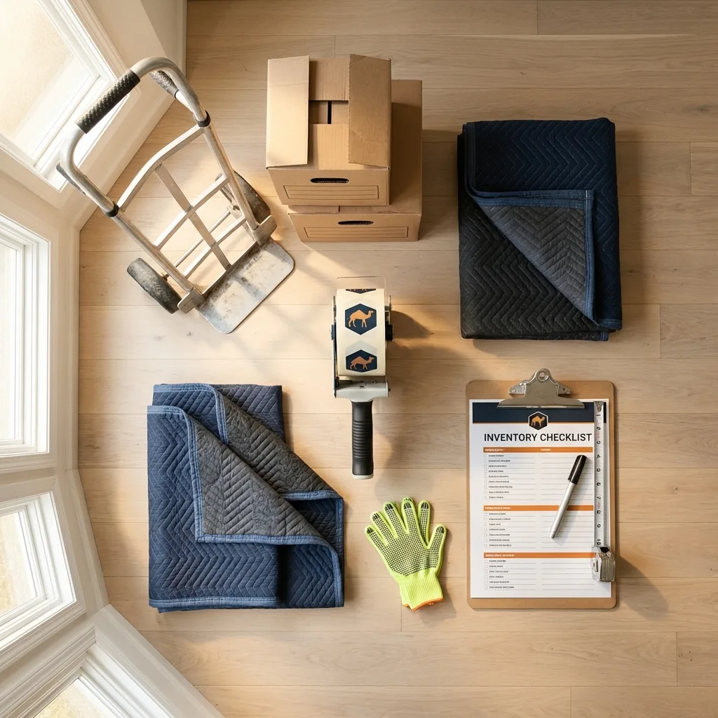 Professional moving supplies and packing materials layout for Fredericksburg residential relocations